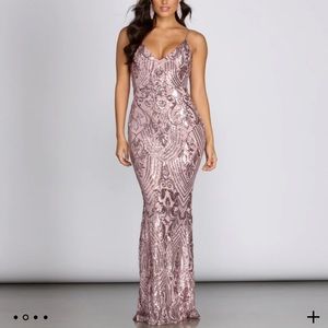 Maeve Sequined V Mesh Gown